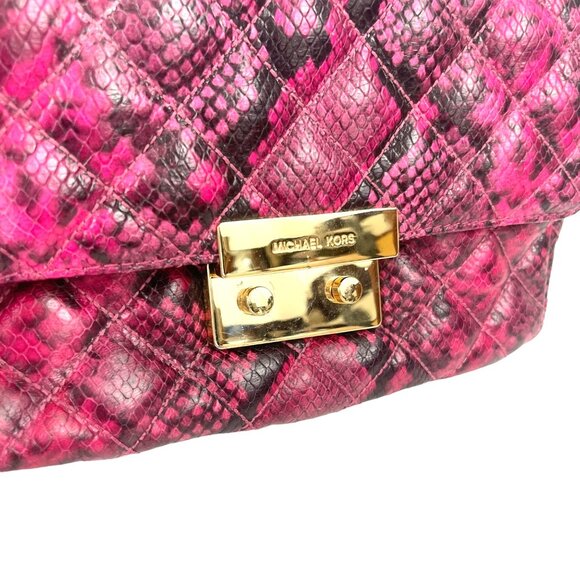 Michael Kors Sloan Pink Snake Print Crossbody Bag With Gold Chain Strap & Logo L - Picture 9 of 10